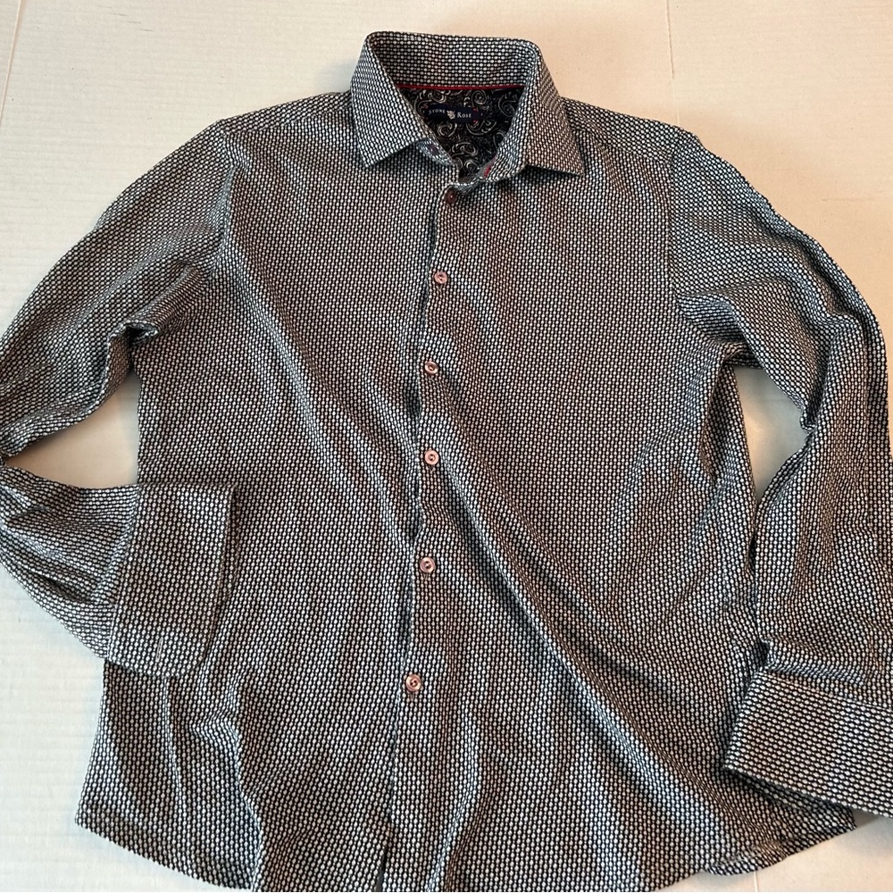 Stone Rose Charcoal Geometric Button-Down Shirt 100% cotton size Medium (3)